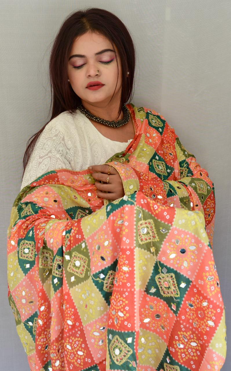 Pakistani Mirrored square design dupatta - Vaaniari
