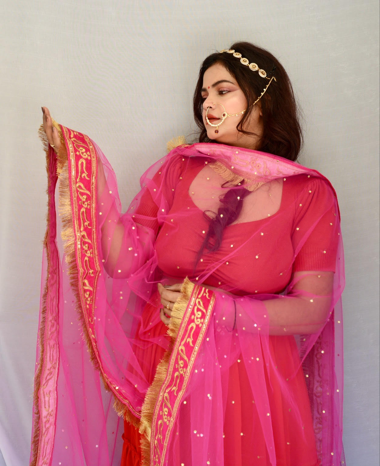 Qubool Hai Pink Net Dupatta - Vaaniari